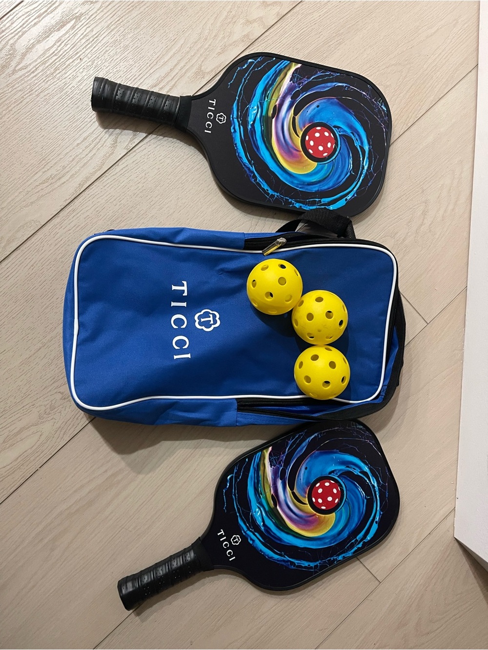 Blue Pickleball 4 Paddles Set with 3  Yellow Balls and Carry Bag